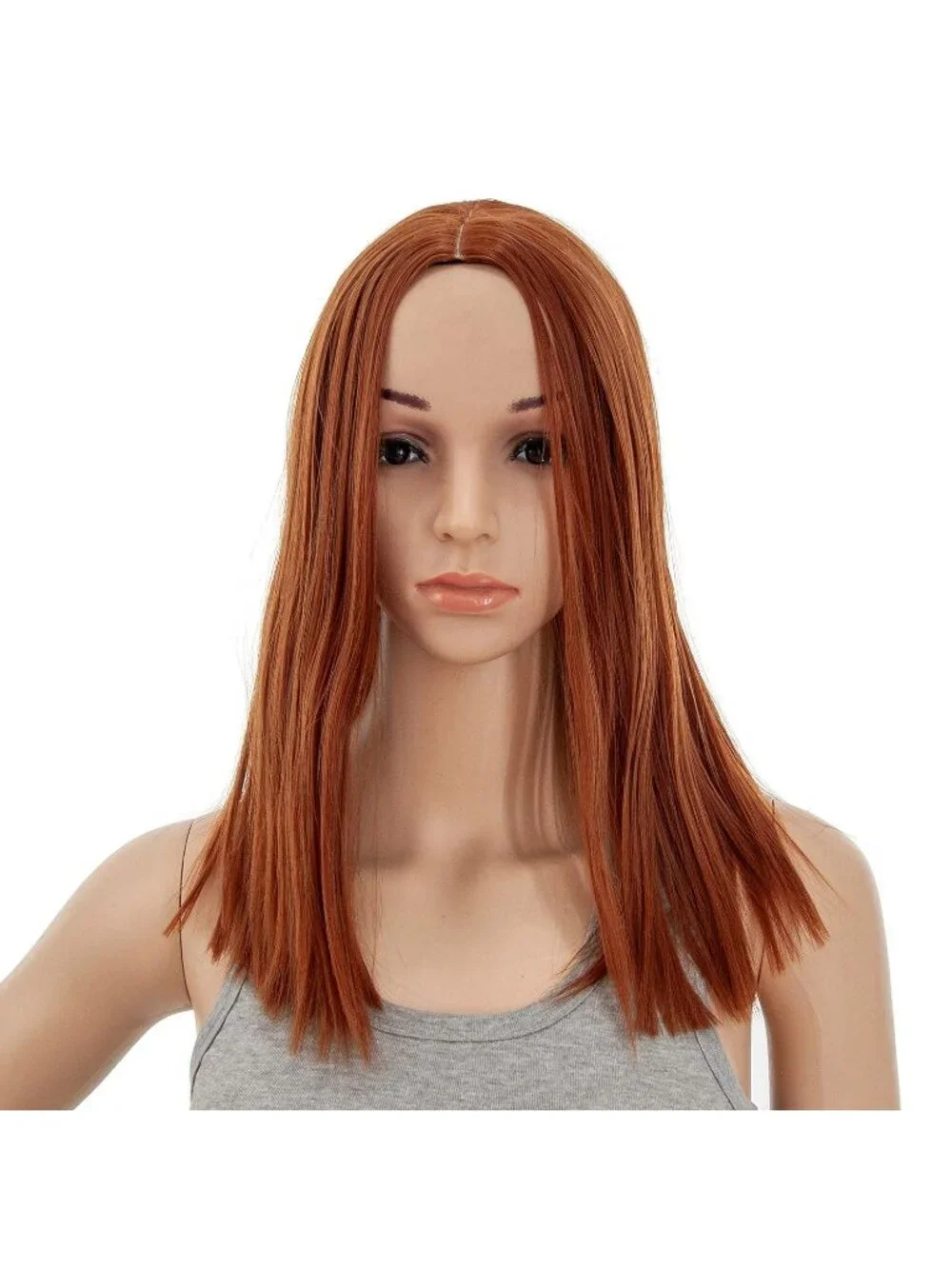 Women's 14 Inch Dark Copper Red Wig Short Straight Middle Part Synthetic Heat